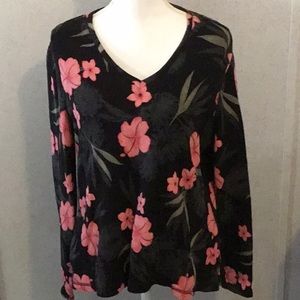 Jamaica Bay black and pink flowered long sleeved shirt size large